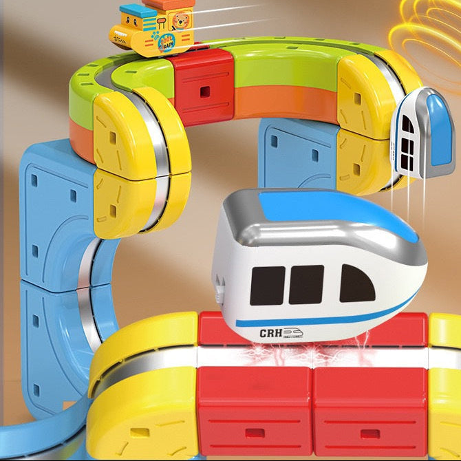 Banabey magnetic train track in a 3D elevated layout with bridges and ramps